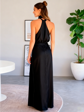 Elegant Silk Satin Sleeveless Evening Dress