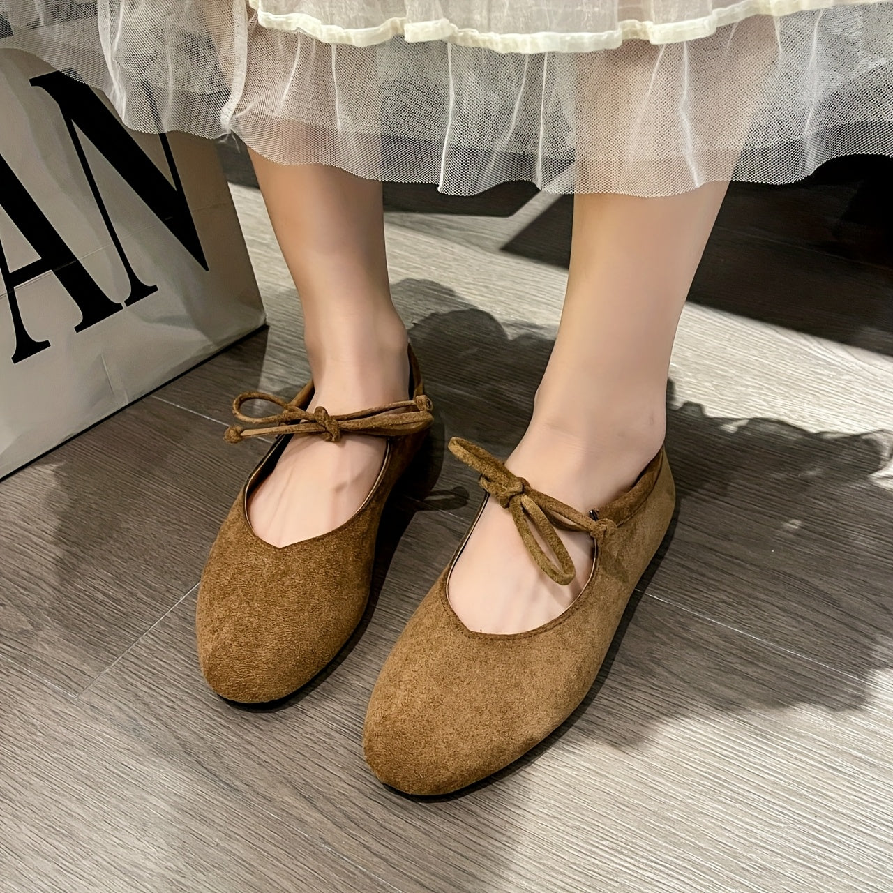 Ballets Retro Mary Jane Femininos - Corte Baixo, Slip-On com Atacadores, Sola EVA Ultra Suave e Biqueira Redonda - Castanho/ - Calçado Versátil, Confortável para Todas as Estações, Design Elegante, Para Amantes da Moda