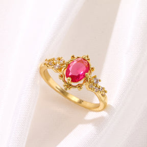 Anel de cobre dourado 18K com estilo vintage elegante, adornado com ametista roxa e zircônia sintética, ideal para mulheres - Joia de moda versátil para uso diário e presentes.