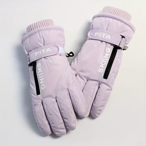 Luvas de Esqui Femininas para Inverno com Forro de Lã Espessado, Resistência a -20° C, Capacidade Touchscreen e Bolso de Armazenamento