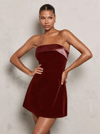 Vestido Babydoll: Camisola de Veludo Elegante e  com Cintura Ajustada para Festa à Noite para Mulheres
