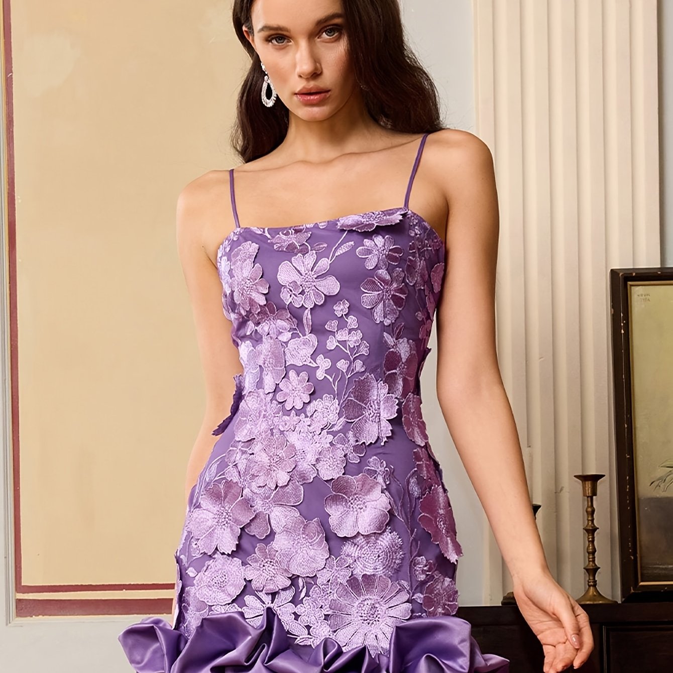 Elegant Strapless Floral Embroidered Dress