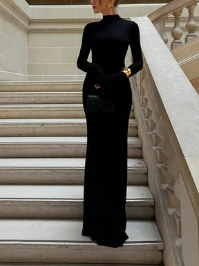 Vestido elegante preto para mulheres - Manga comprida, corte A, tecido não transparente para outono/inverno, escritório, festa, roupas casuais - ZLLZ Vestidos chiques para mulheres, atuário de escritório, design sofisticado, material durável, vestido elegante, amantes da moda, vestido para senhora/mulher