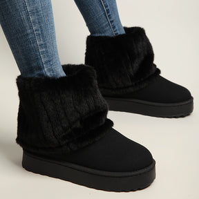 Botas de Inverno para Mulheres - Plataforma Grossa de Deslizamento, Sola de Borracha Antiderrapante, Botinhas Castanhas Quentes para Clima Frio, Vestuário Diário e Formal - Tamanhos Estendidos Disponíveis, Calçado de Estação, Forro de Pelúcia, Sola Durável, Vestuário Casual