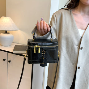 Mala de ombro feminina com alça removível - Bolsa de mão com fecho de correr, bolsa de maquilhagem com fecho de correr dourado e alça removível - Caixa de armazenamento de cosméticos portátil para, feita de material sintético durável, para batons e ferramentas de beleza, com design de pega resistente.