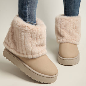 Botas de Inverno para Mulheres - Plataforma Grossa de Deslizamento, Sola de Borracha Antiderrapante, Botinhas Castanhas Quentes para Clima Frio, Vestuário Diário e Formal - Tamanhos Estendidos Disponíveis, Calçado de Estação, Forro de Pelúcia, Sola Durável, Vestuário Casual