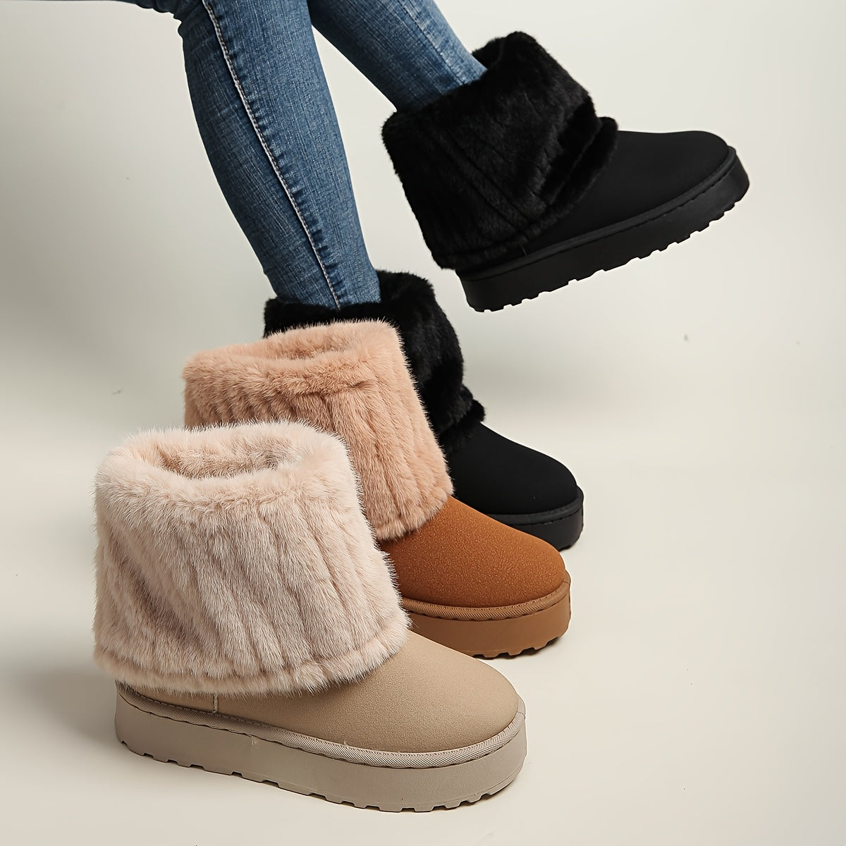 Botas de Inverno para Mulheres - Plataforma Grossa de Deslizamento, Sola de Borracha Antiderrapante, Botinhas Castanhas Quentes para Clima Frio, Vestuário Diário e Formal - Tamanhos Estendidos Disponíveis, Calçado de Estação, Forro de Pelúcia, Sola Durável, Vestuário Casual