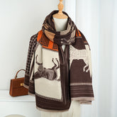 1 Cachecol Boémio Elegante de Dupla Face para Mulher - Poliéster Quente e Respirável, Design com Estampado Animal, Versátil para Saídas Casuais e Composição Elegante, Perfeito para Moda de Outono/Inverno, Acessório de Roupa Casual | Estilo Boémio | Cachecol de Poliéster