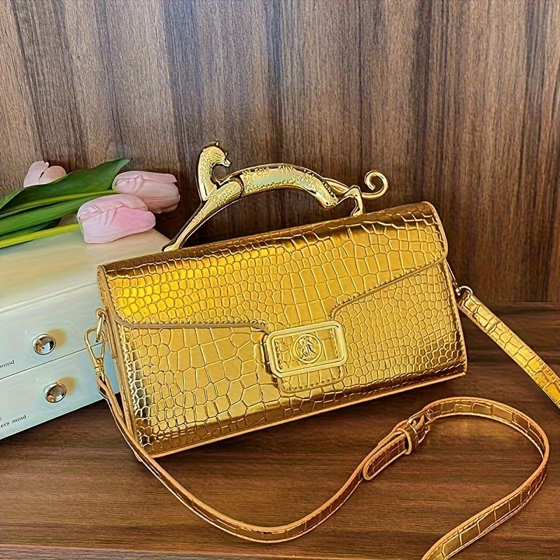 Mini Tote Bag Feminina 2025 Nova Concha - Elegante Mala com Padrão de Concha e Ferragens em Tom Dourado, Fecho de Zíper e Alça Removível, Ferragens em Tom Dourado, Material PU Durável para Uso Diário e Eventos Formais, Acessório de Moda Versátil, Design Elegante, bolsas, bolsa transversal mulher, bolsa mulher, malas para mulheres, bolsa, bolsa mulher elegante