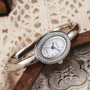 Novo Relógio Feminino, Dourado Rosé, Design de Luxo Leve e Exclusivo, Pulseira Oval com Numerais Romanos