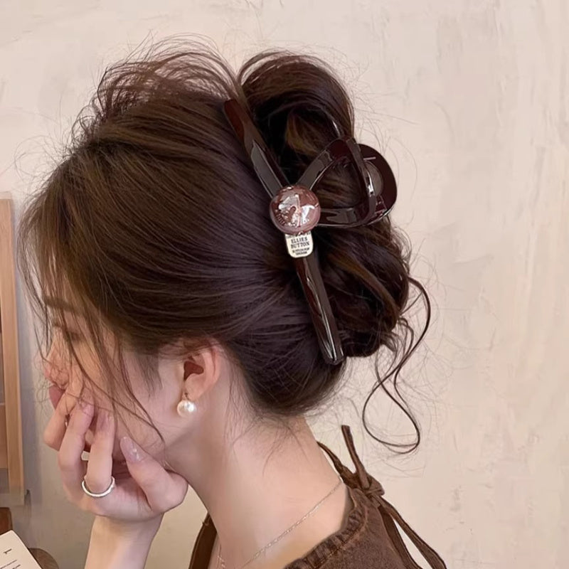 4 unidades de presilha avançada cor café para mulheres, novo modelo 2025, presilha grande para volume de cabelo na nuca, cabelos com múltiplas mechas, presilha tubarão com faixa