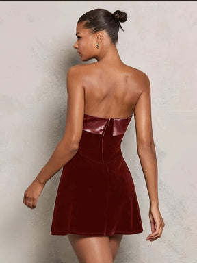 Vestido Babydoll: Camisola de Veludo Elegante e  com Cintura Ajustada para Festa à Noite para Mulheres