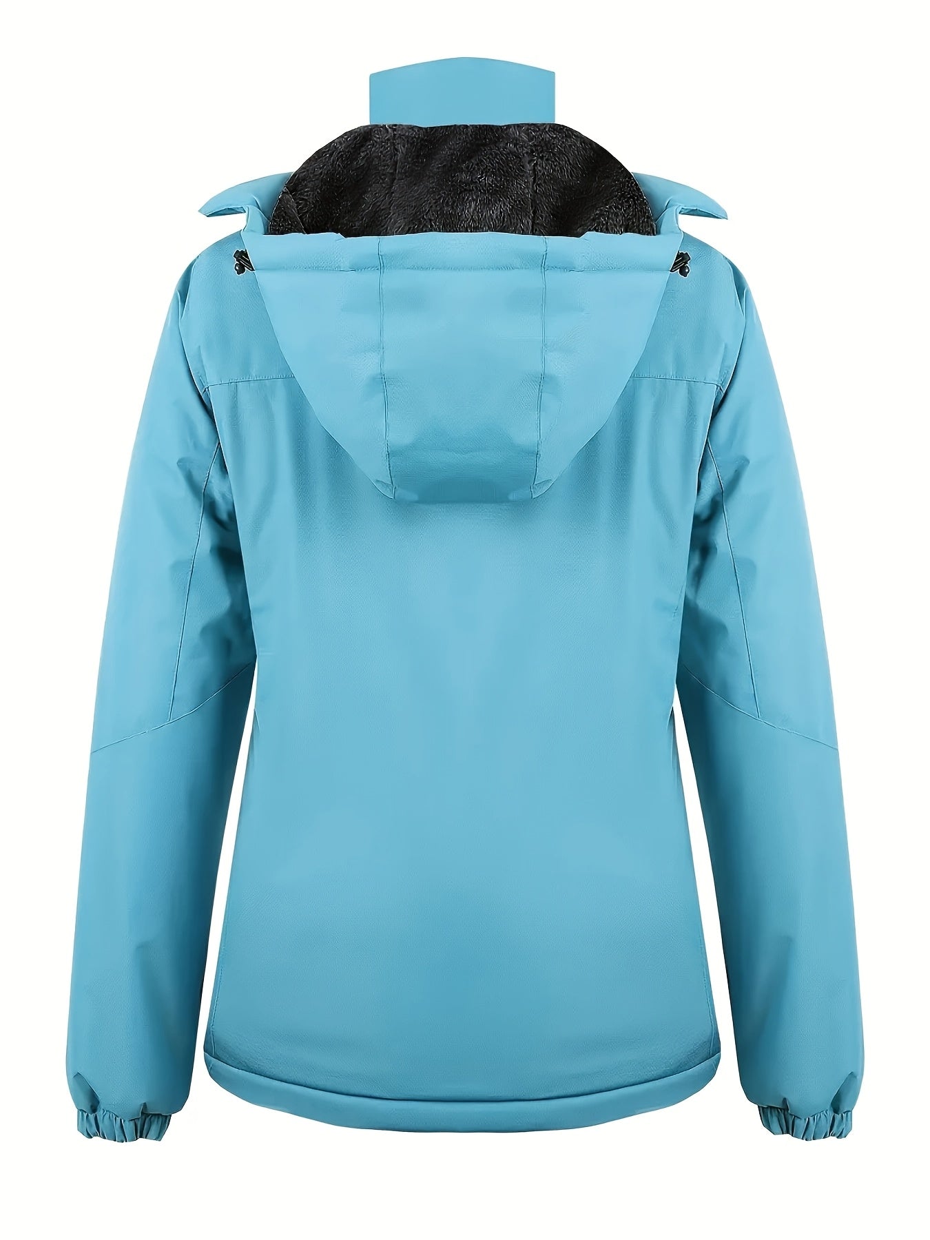 Casaco de esqui feminino com forro azul claro, capuz removível, gola de corte completo com fecho de correr, design com capuz, forro de lã multi-bolsos, ideal para esportes de inverno, snowboard, caminhadas e acampamentos, casaco de esportes de inverno|casaco com capuz|casaco forrado