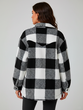 Elegant Plush Winter Jacket - Chic Plaid Design