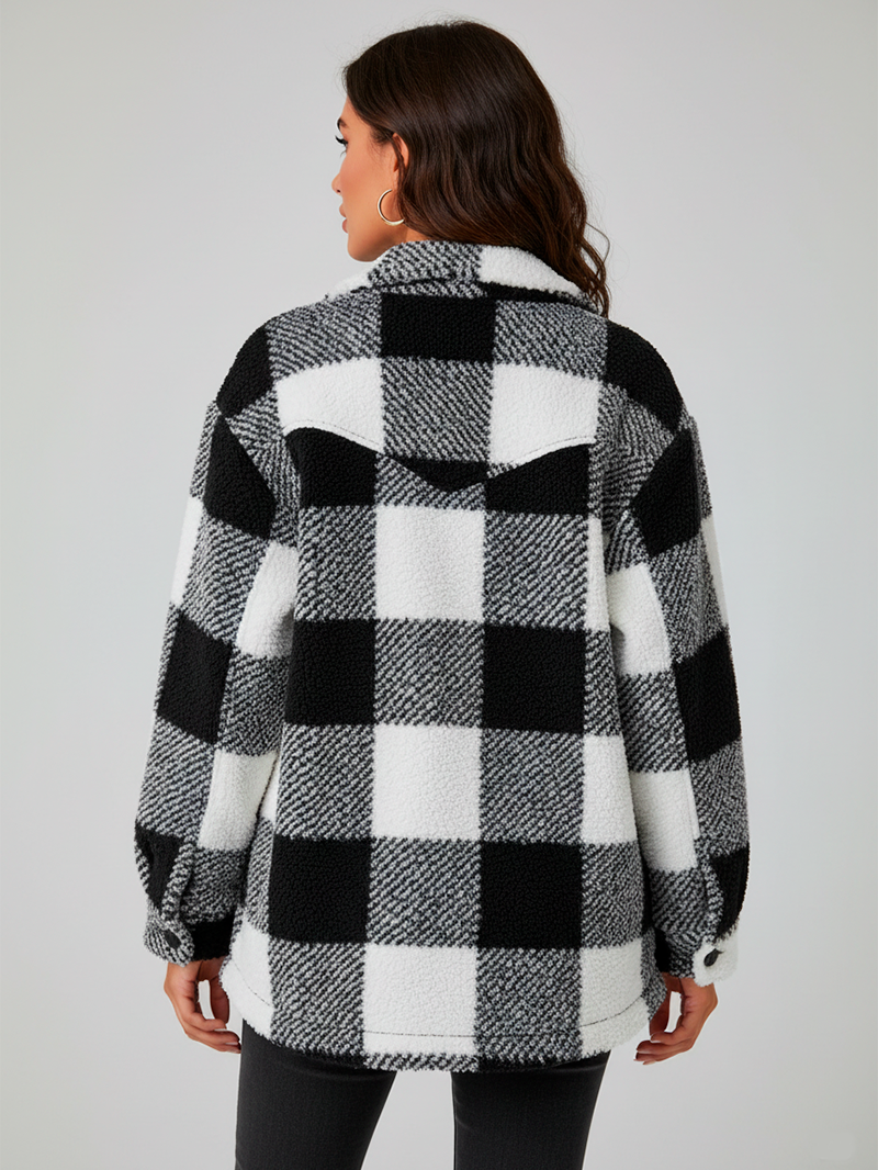 Elegant Plush Winter Jacket - Chic Plaid Design