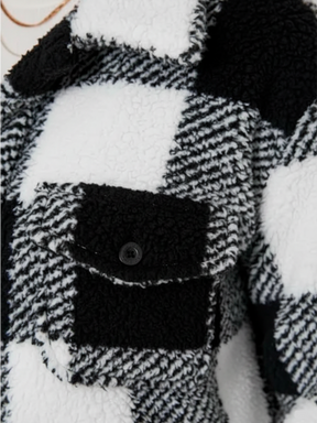 Elegant Plush Winter Jacket - Chic Plaid Design