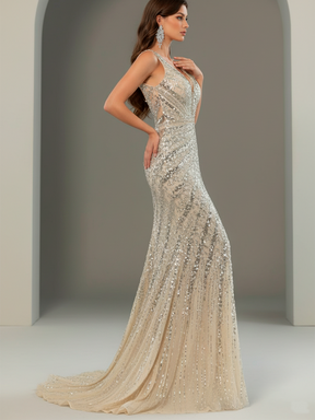 Glamorous V-Neck Mermaid Evening Gown