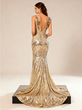 Glamorous V-Neck Mermaid Evening Gown