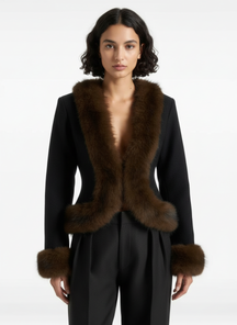 Elegant Faux Fur V-Neck Jacket