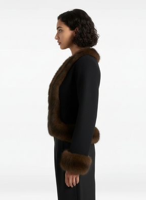 Elegant Faux Fur V-Neck Jacket