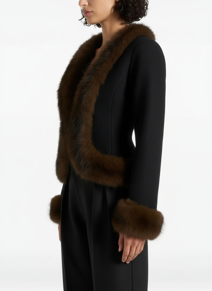 Elegant Faux Fur V-Neck Jacket