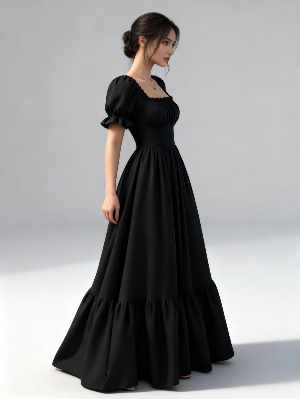 Elegant Bubble Sleeve Bow Dress