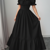 Elegant Bubble Sleeve Bow Dress