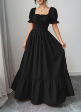 Elegant Bubble Sleeve Bow Dress