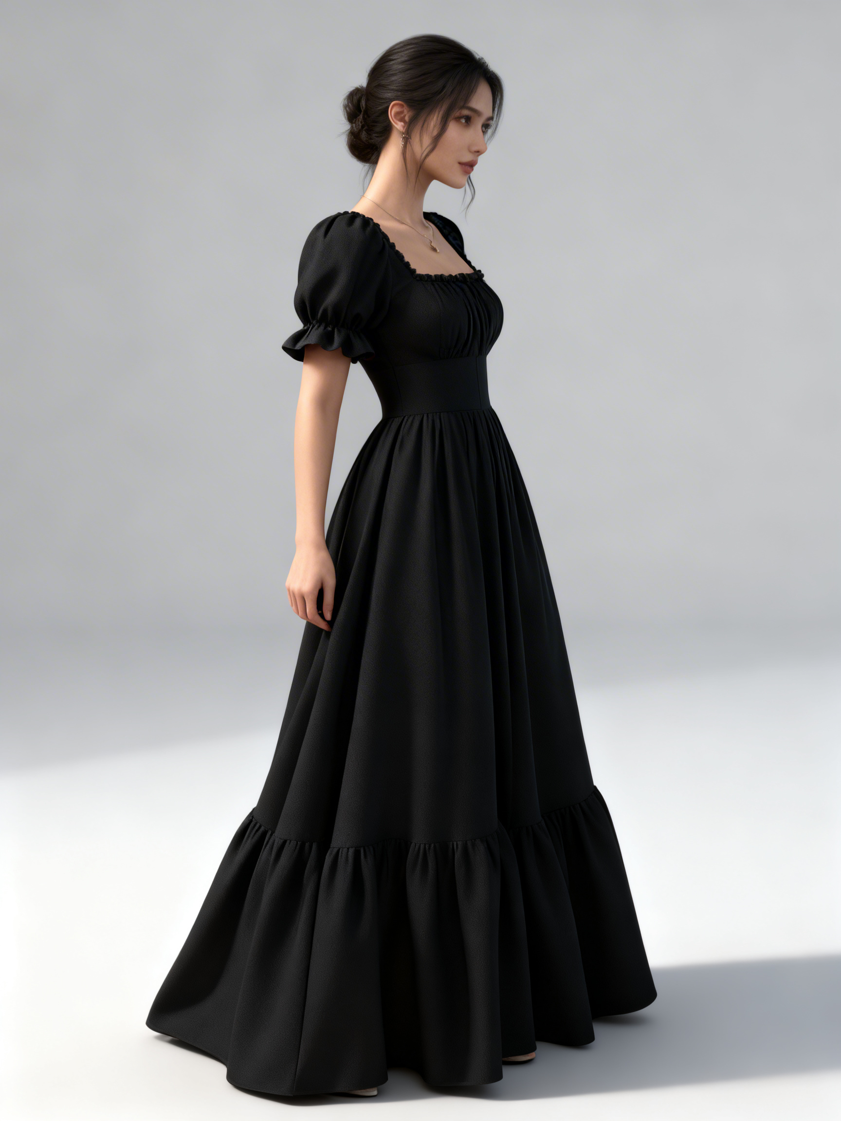 Elegant Bubble Sleeve Bow Dress