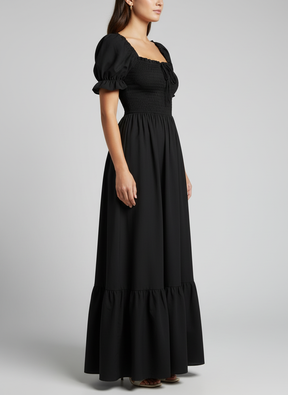 Elegant Bubble Sleeve Bow Dress