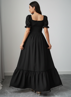 Elegant Bubble Sleeve Bow Dress