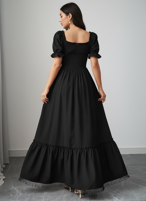 Elegant Bubble Sleeve Bow Dress