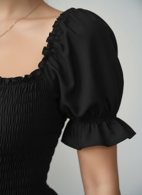 Elegant Bubble Sleeve Bow Dress