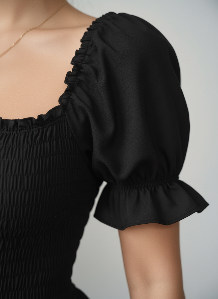 Elegant Bubble Sleeve Bow Dress