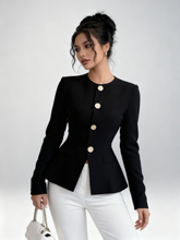 Elegant Waist-Tightening Jacket with Golden Accents