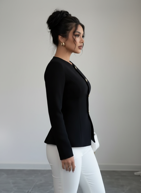 Elegant Waist-Tightening Jacket with Golden Accents