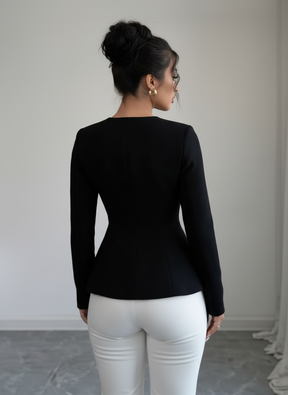 Elegant Waist-Tightening Jacket with Golden Accents