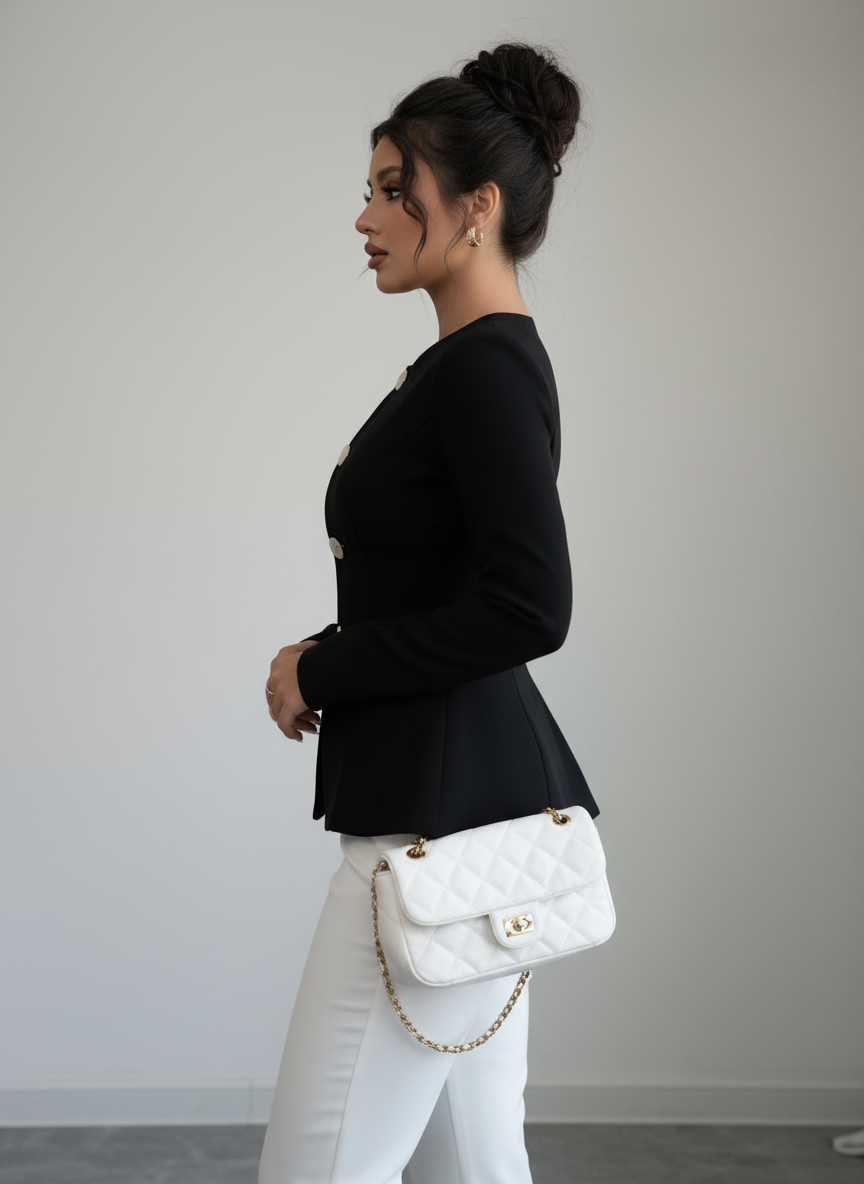 Elegant Waist-Tightening Jacket with Golden Accents