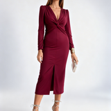 Elegant V-Neck Bodycon Dress with High Split