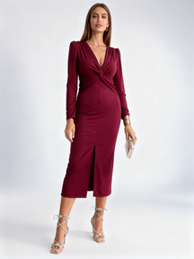 Elegant V-Neck Bodycon Dress with High Split