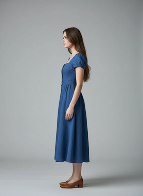 Elegant Vintage Linen Summer Dress