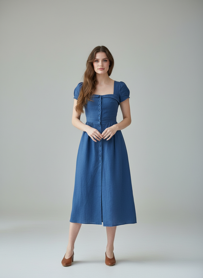 Elegant Vintage Linen Summer Dress