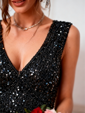 Glamorous V-Neck Sparkle Cocktail Dress