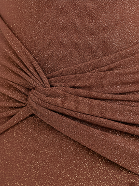 Sophisticated Backless Long-Sleeve Dress in Shimmering Brown