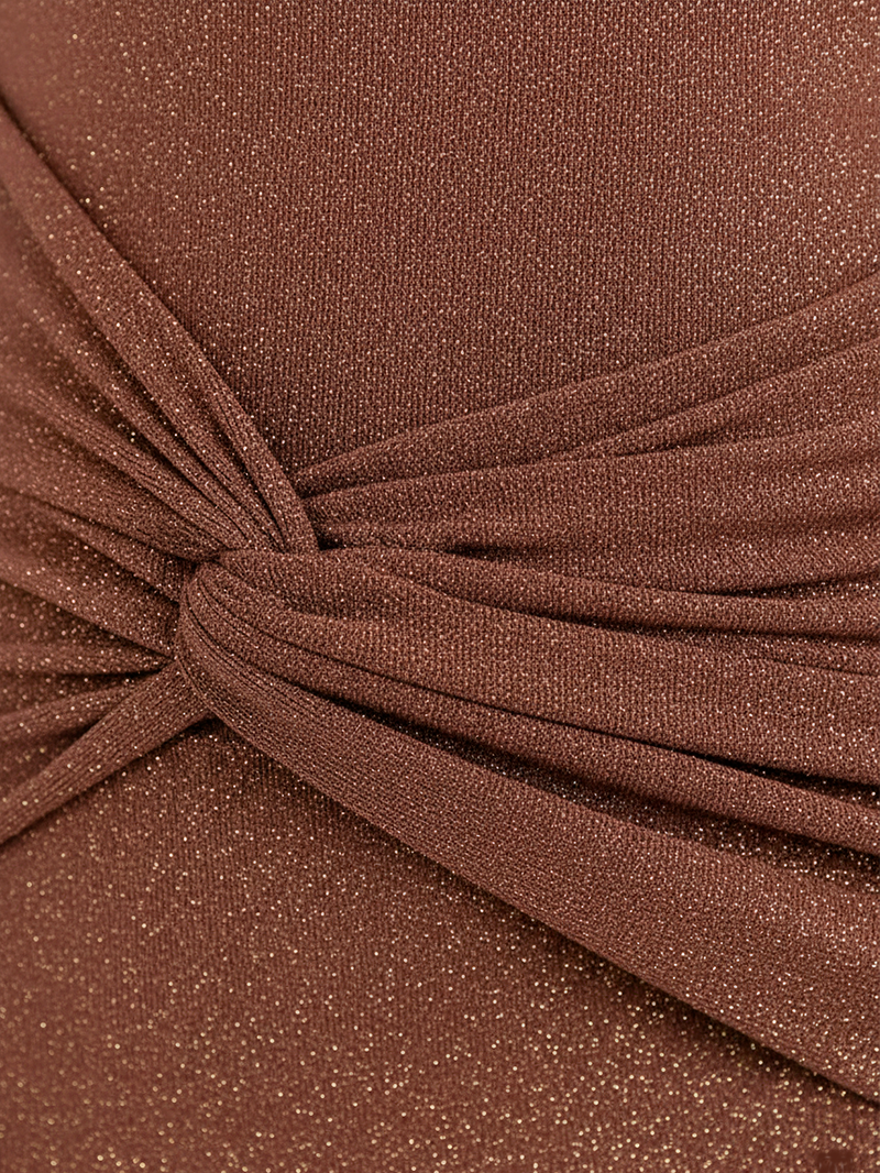 Sophisticated Backless Long-Sleeve Dress in Shimmering Brown