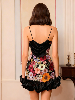 Elegant Strapless Floral Embroidered Dress