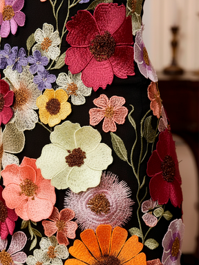 Elegant Strapless Floral Embroidered Dress