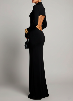 Elegant Black Long-Sleeve Dress - Timeless Sophistication