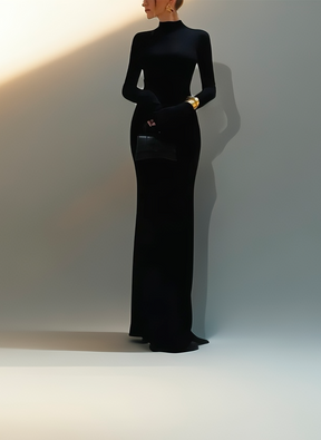 Elegant Black Long-Sleeve Dress - Timeless Sophistication