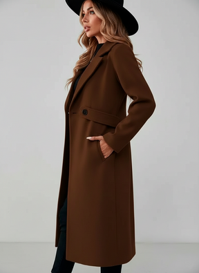 Timeless Elegance: Black Tweed Long Coat with Adjustable Belt